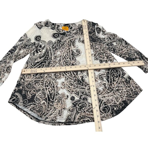 Ruby Rd. Women's Sz Small Black & Beige Paisley 3/4 Sleeve Top - Picture 4 of 4
